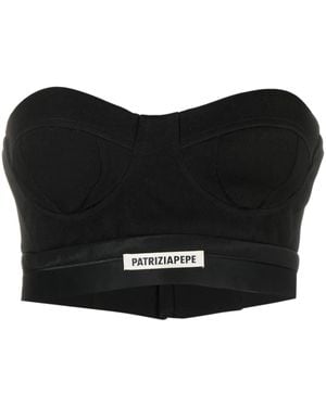Patrizia Pepe Logo-Patch Tailored Bustier Top - Black