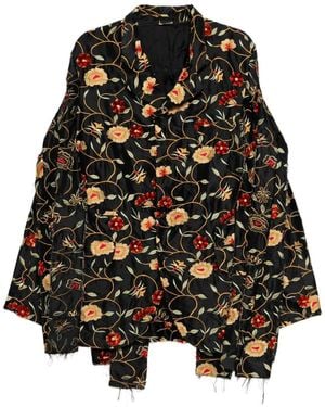 Comme des Garçons Floral-Embroidered Frayed Jacket - Black