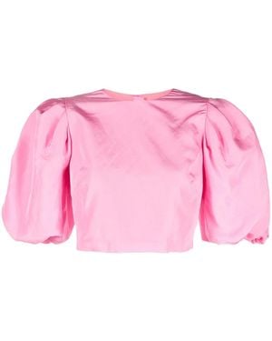 MSGM Puff-Sleeved Crop Top - Pink