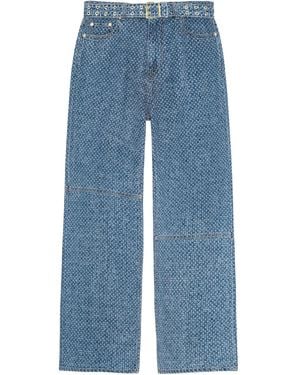 Ganni Belted Wide-Leg Jeans - Blue