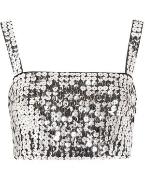 Dolce & Gabbana Sequined Sleeveless Crop Top - Metallic