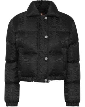 Philipp Plein Monogram Cropped Puffer Jacket - Black