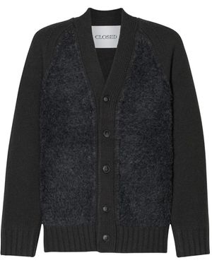 Closed Button-Up Textured Cardigan - Black