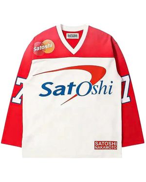 Satoshi Nakamoto Logo-Print V-Neck Jumper - Red