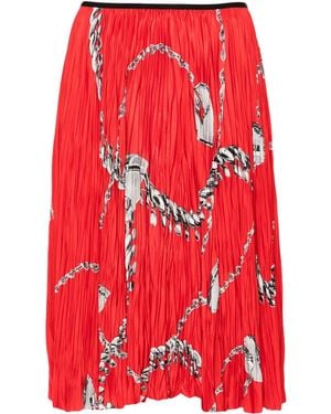 Burberry Chain-Print Pleated Miniskirt - Red
