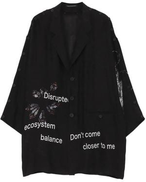 Yohji Yamamoto Buttoned Patterned Silk Jacket - Black