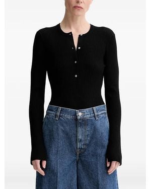 Filippa K Gerippter Henley-Pullover - Schwarz