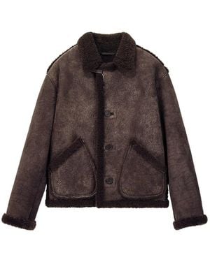 Giorgio Armani Shearling-Trim Leather Jacket - Brown