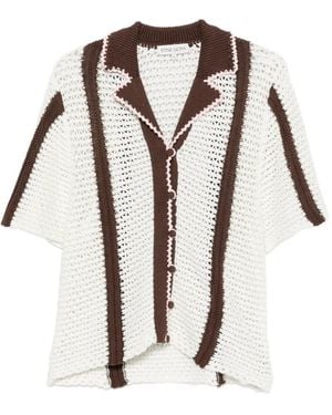 Stine Goya Crochet-Knit Striped Cardigan - White