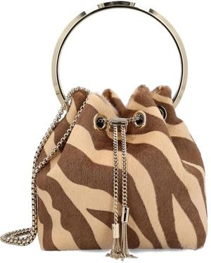 Jimmy Choo Bon Bon zebra-print ring-handle bag - Braun