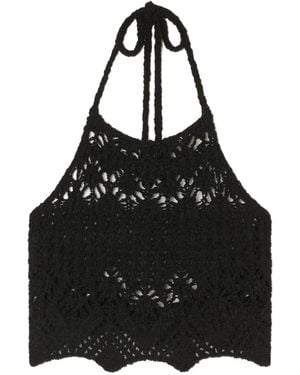 Alanui Lagoon Romance Crochet Halterneck Top - Black