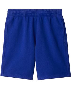 Burberry Equestrian Knight-Appliqué Cotton Shorts - Blue
