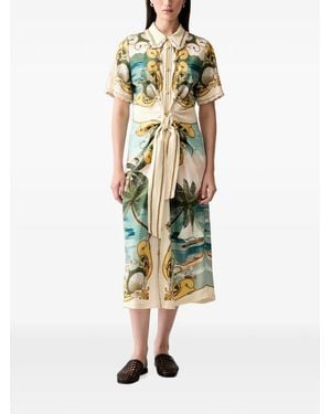 FARM Rio Graphic-Print Knot-Detail Midi Dress - Natural