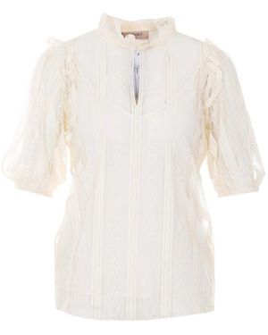 Twinset Lace High-Neck Blouse - White