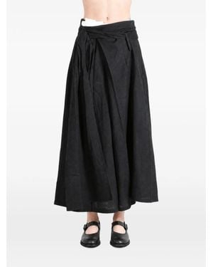 Yohji Yamamoto Wrap-Style Pleated Midi Skirt - Black