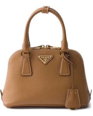 Prada Promenade Saffiano-Leather Mini Tote Bag - Brown
