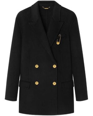 Versace Double-Breasted Coat With-Tone Accents - Black