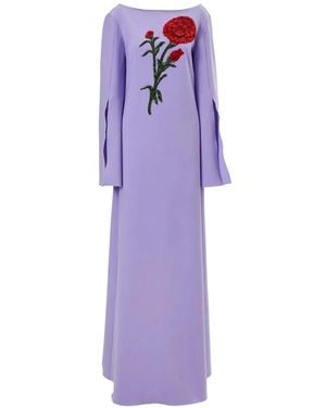 Carolina Herrera Carnation-Embroidered Caftan Dress - Purple