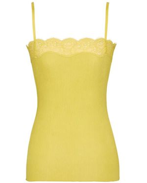 Saint Laurent Lace-Trimmed Ribbed Tank Top - Yellow