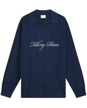 Filling Pieces Football Jersey Knit Polo Shirt - Blue