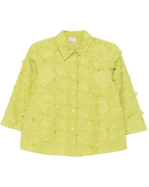Marella Floral-Embroidered Cotton Shirt - Yellow