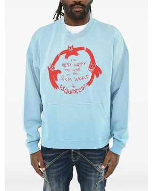 DSquared² Brushed Logo-Print Pouch-Pocket Sweater - Gray