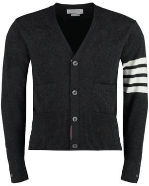 Thom Browne Classic Short V Neck Cardigan With Bar Stripe - Black