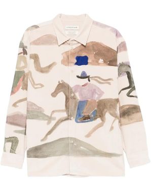 A Kind Of Guise Derbin Corduroy Running Horses-Print Shirt - White