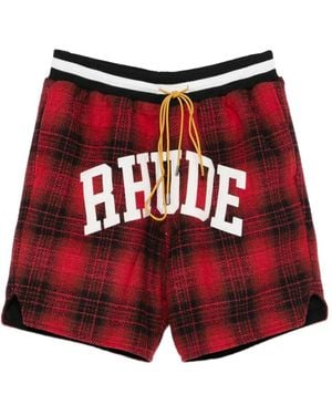 Rhude Collegiate-Logo Plaid Shorts - Red
