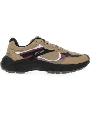 HUGO Paneled Leather-Trim Sneakers - Natural