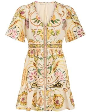 Marie Oliver Gwyneth V-Neck Floral Print Dress - Metallic