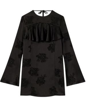 Ganni Floral-Print Ruffled Mini Dress - Black