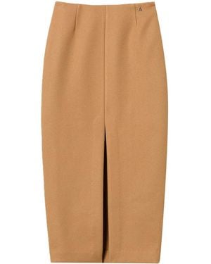 Twinset Deep Front-Slit Straight Midi Skirt - Natural