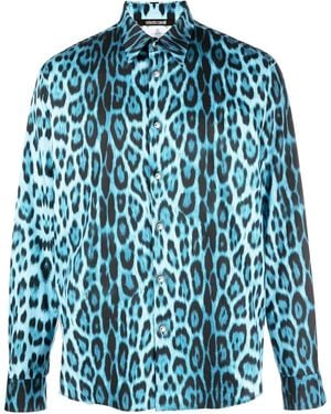 Roberto Cavalli Jaguar Print Cotton Shirt - Blue