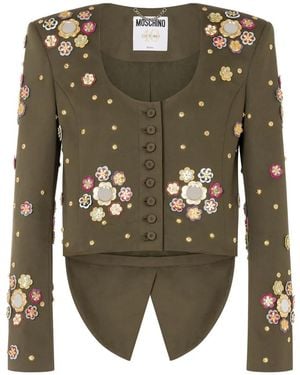 Moschino Floral-Appliqué Cropped Jacket - Green