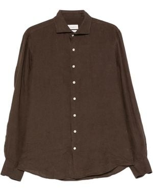 Profuomo Spread-Collar Long-Sleeve Shirt - Brown