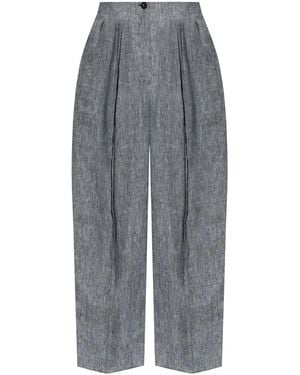 Emporio Armani Linen Trousers With Stitching On The Legs - Grey