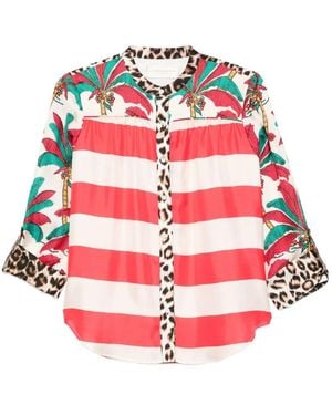 La Prestic Ouiston Palm Tree-Print Striped Shirt - Red