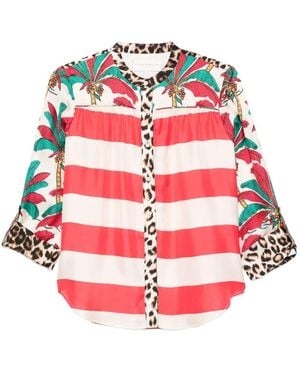 La Prestic Ouiston Palm Tree-Print Striped Shirt - Red