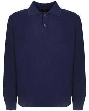Dell'Oglio Ribbed-Knit Polo Shirt - Blue