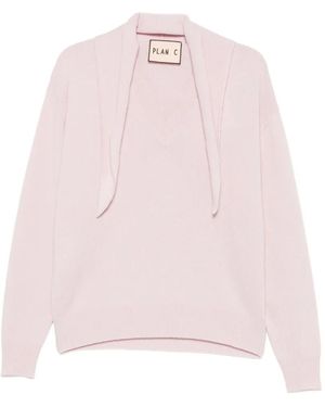 Plan C Stehkragen-Pullover Mit Schaldetail - Pink