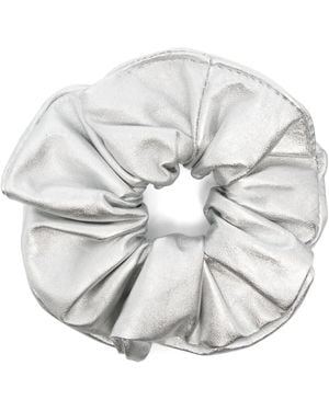Manokhi Metallic-Finish Leather Scrunchie - White