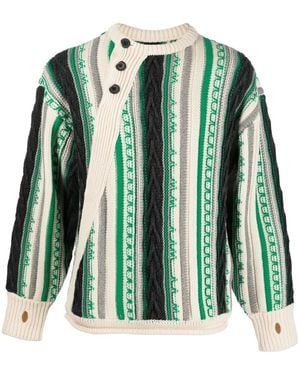 Adererror Frema Striped-Knit Buttoned Sweater - Green