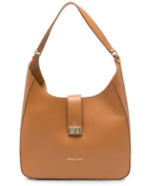 ADRIANNA FERETTI Leather Turn-Lock Tote Bag - Brown