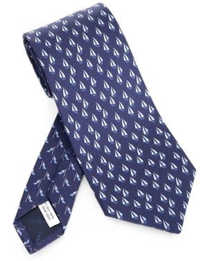 Ferragamo Sailboat-Print Tie - Blue