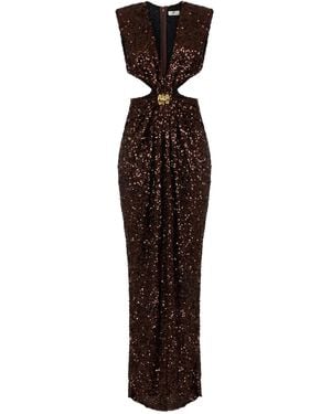 Elisabetta Franchi Robe À Ornements En Sequins - Marron