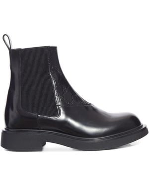 Gucci Leather Ankle Boot With Single "Gg" Grain - Black