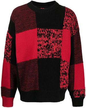 Sacai Checked Round-Neck Jumper - Red