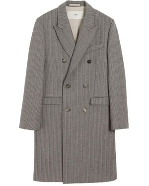Ami Paris Herringbone Double-Breasted Coat - Grey