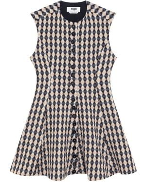 MSGM Argyle-Pattern Button-Front Dress - White